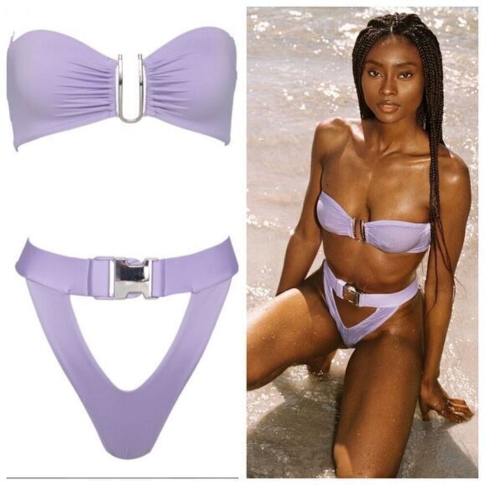 Monica Hansen Womens Tropical Affair Bandeau Bikini Top Bottom Set Small